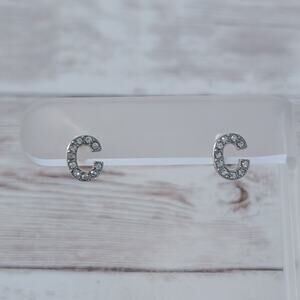 C Initial Stud Earrings Silver Tone 3/8"